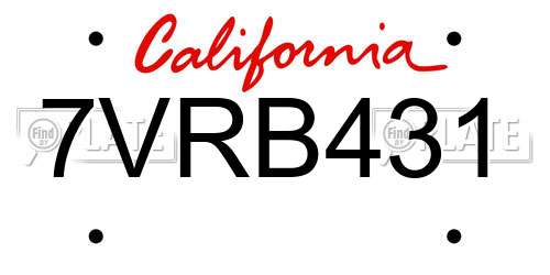7VRB431 California License Plate
