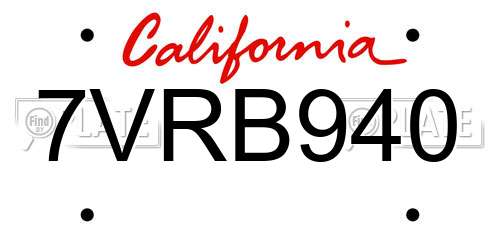 7VRB940 California License Plate