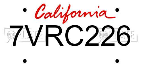 7VRC226 California License Plate