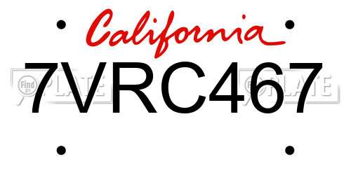 7VRC467 California License Plate