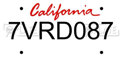 7VRD087 California License Plate