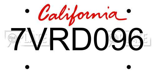 7VRD096 California License Plate