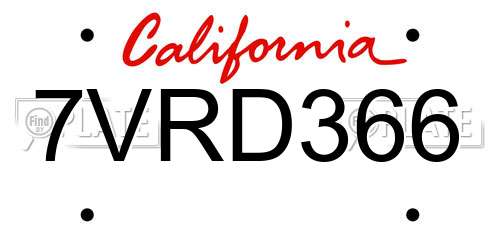 7VRD366 California License Plate
