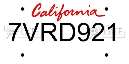 7VRD921 California License Plate