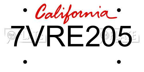 7VRE205 California License Plate