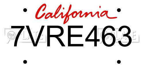 7VRE463 California License Plate