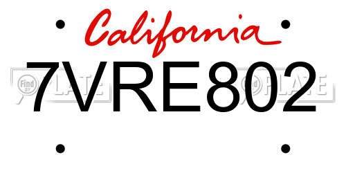 7VRE802 California License Plate