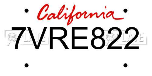 7VRE822 California License Plate