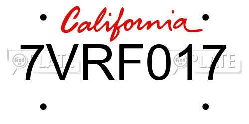 7VRF017 California License Plate