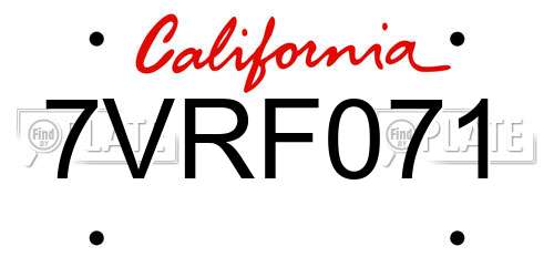 7VRF071 California License Plate
