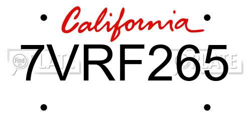 7VRF265 California License Plate