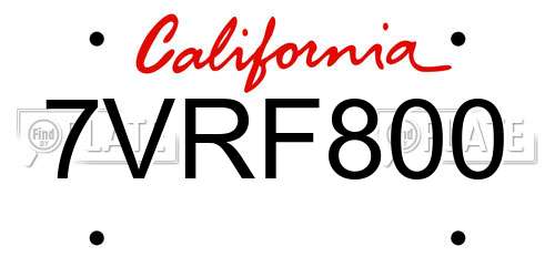 7VRF800 California License Plate