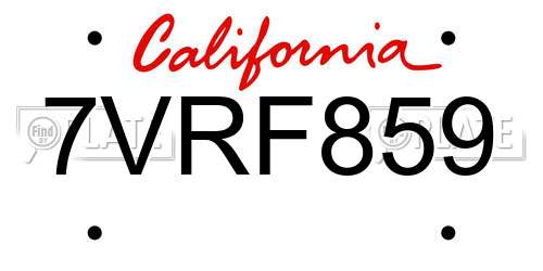 7VRF859 California License Plate