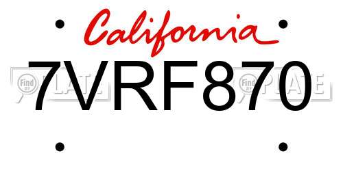 7VRF870 California License Plate