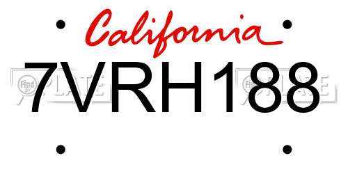 7VRH188 California License Plate