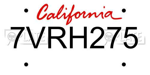 7VRH275 California License Plate