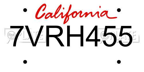7VRH455 California License Plate