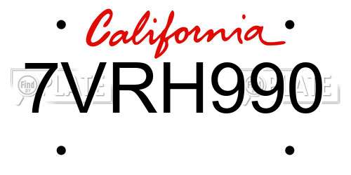 7VRH990 California License Plate