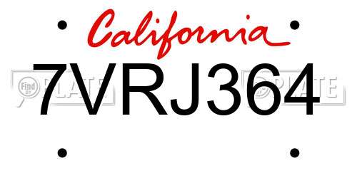 7VRJ364 California License Plate