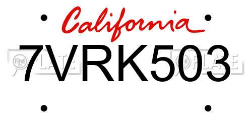 7VRK503 California License Plate