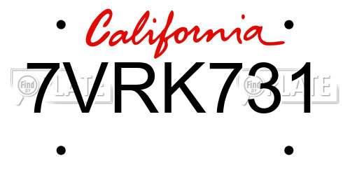 7VRK731 California License Plate