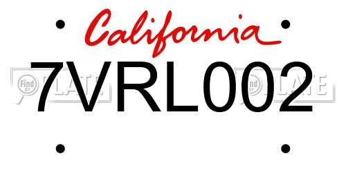 7VRL002 California License Plate