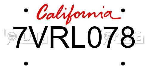 7VRL078 California License Plate