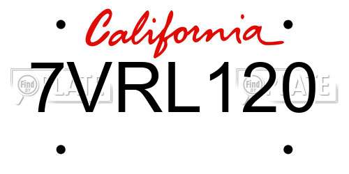 7VRL120 California License Plate