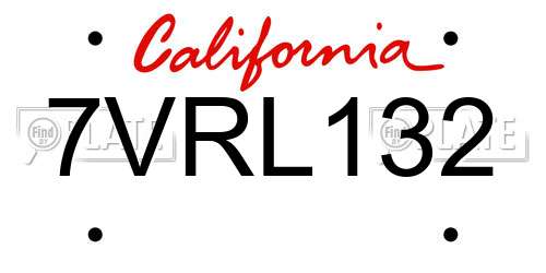 7VRL132 California License Plate