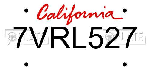 7VRL527 California License Plate