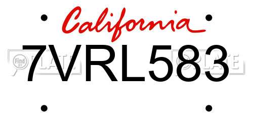 7VRL583 California License Plate