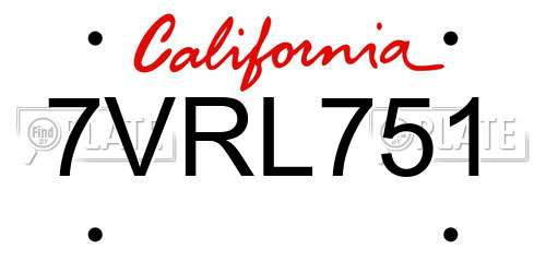 7VRL751 California License Plate