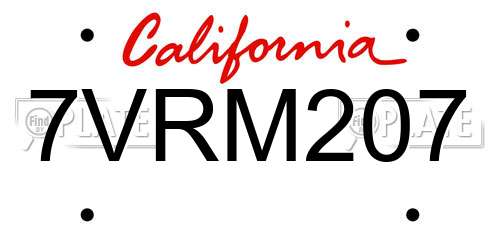 7VRM207 California License Plate
