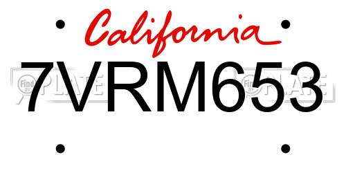 7VRM653 California License Plate