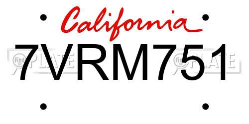 7VRM751 California License Plate