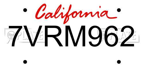 7VRM962 California License Plate