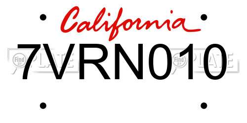 7VRN010 California License Plate