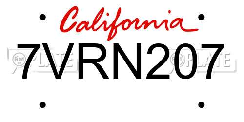 7VRN207 California License Plate