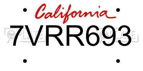 7VRR693 California License Plate