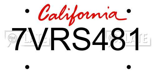 7VRS481 California License Plate