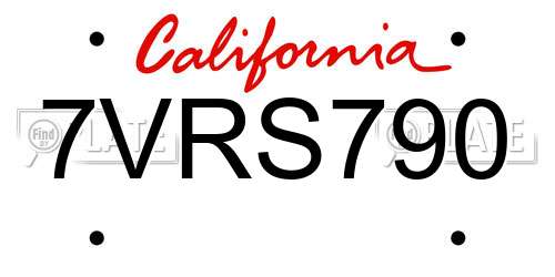 7VRS790 California License Plate