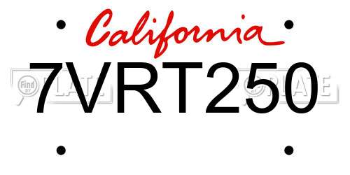 7VRT250 California License Plate