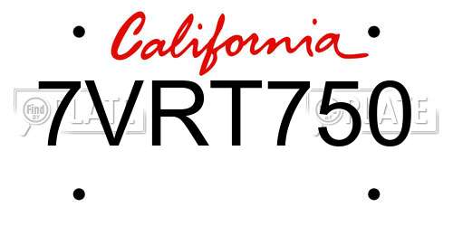 7VRT750 California License Plate