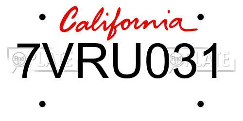 7VRU031 California License Plate