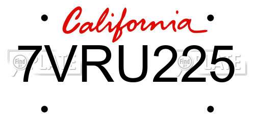 7VRU225 California License Plate
