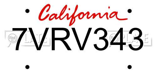 7VRV343 California License Plate