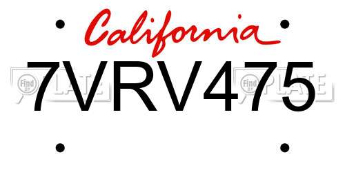 7VRV475 California License Plate