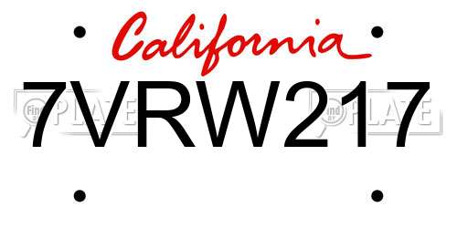 7VRW217 California License Plate