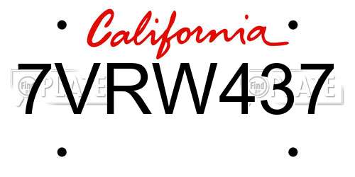 7VRW437 California License Plate