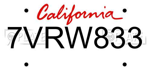 7VRW833 California License Plate